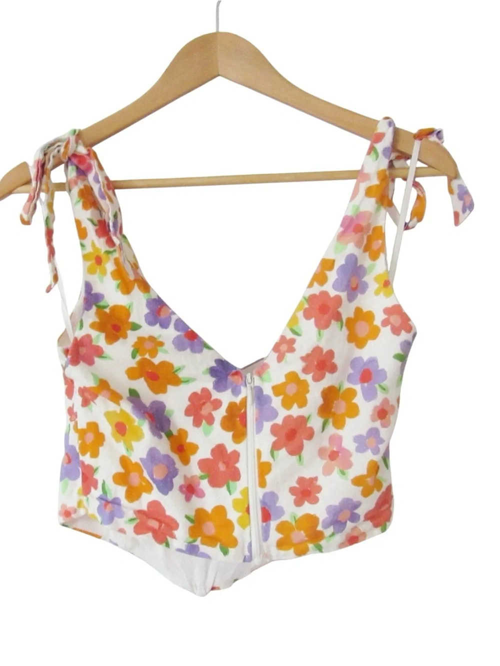 Peppermayo Parisian Life Linen Bustier Crop Top US 6 Floral Blooming Tie Straps - Picture 2 of 9